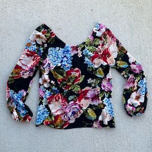 Show Me Your Mumu Floral Long Sleeve Blouse Womens Medium Black Scoop Neck